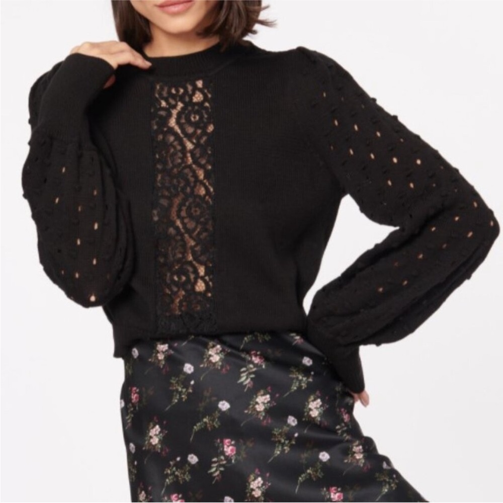 Cami NYC Black Crew Neck Sweater with Lace Detail